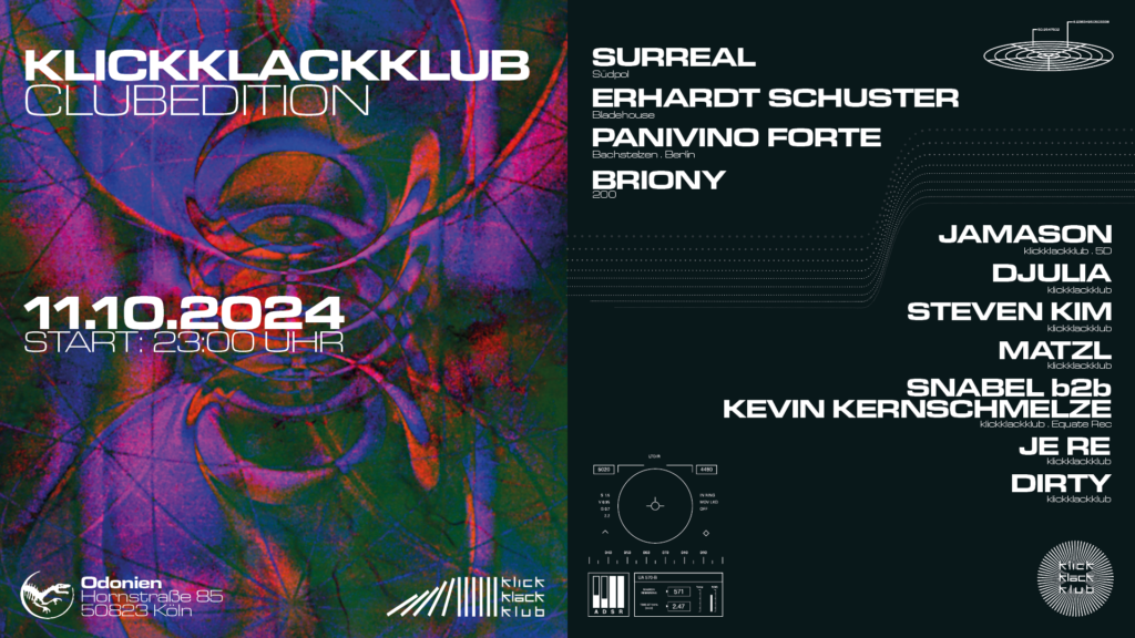 Flyer Klickklackklub Clubedition 11.10.2024 Odonien Köln